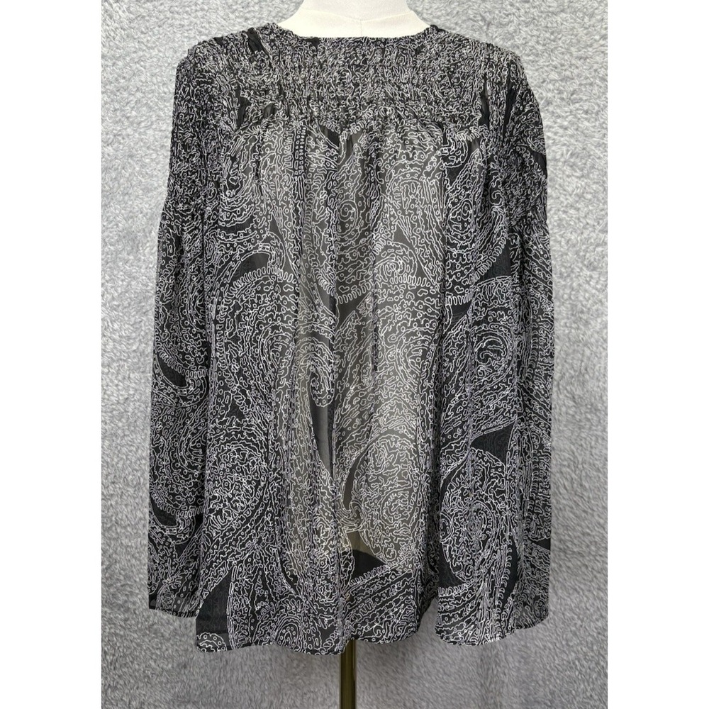 Banana Republic Women's XL Black White Sheer Blouse NWT Ruched Boho Lightweight
